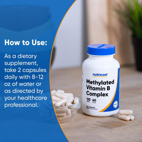 Nutricost Complexe de Vitamines B Methylé, flacon ouvert