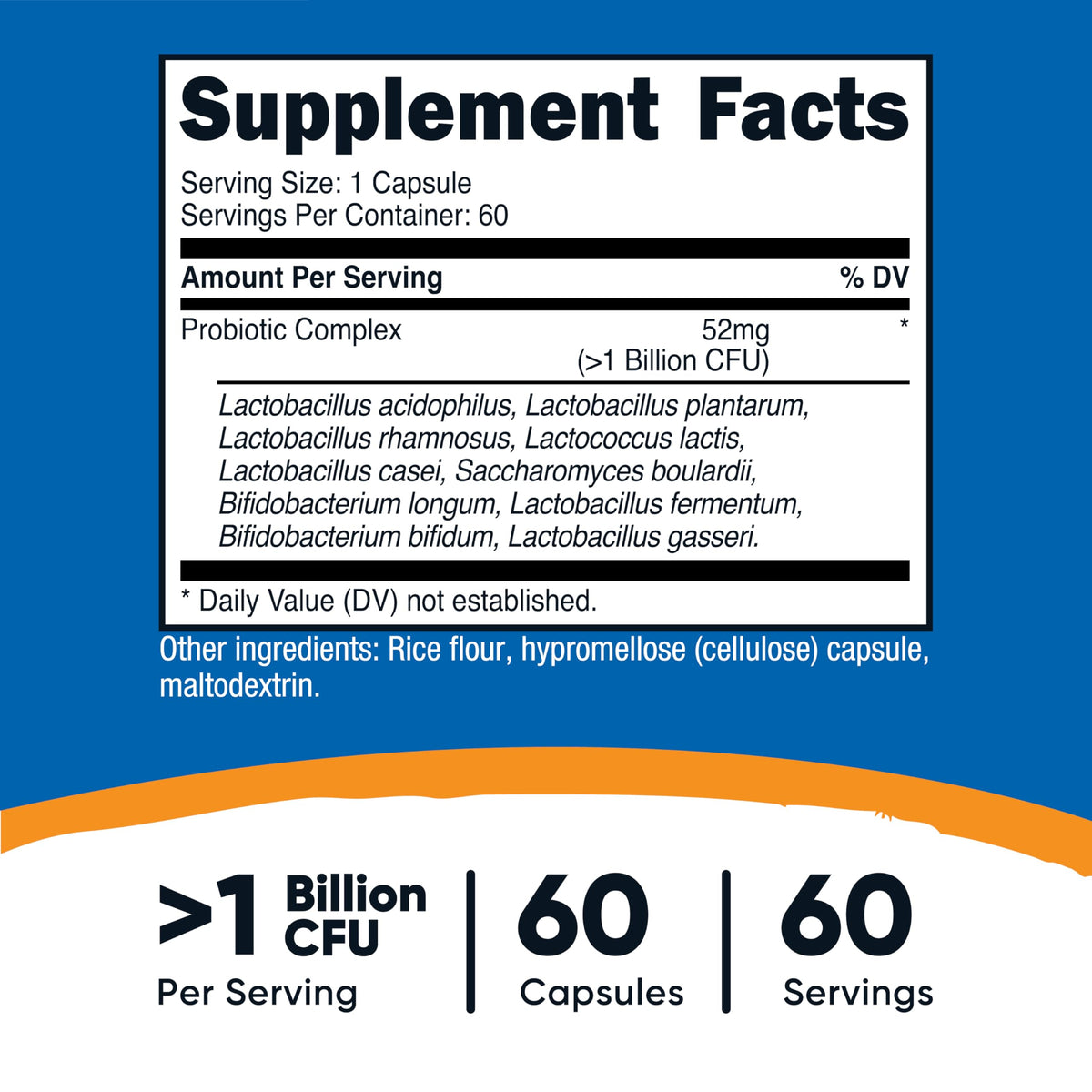 Nutricost Complexe Probiotique 60 Capsules avec étiquette visible