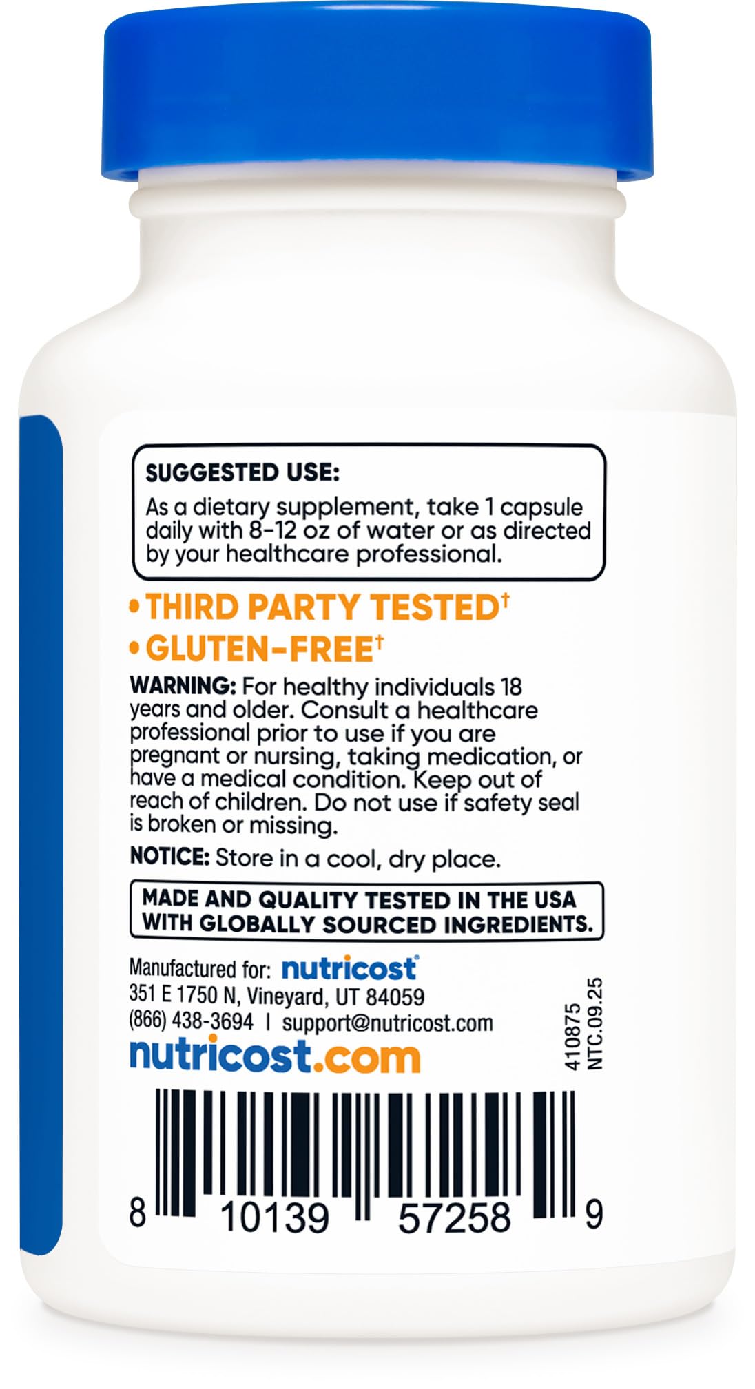 Nutricost Complexe Probiotique 60 Capsules avec une main tenant le flacon