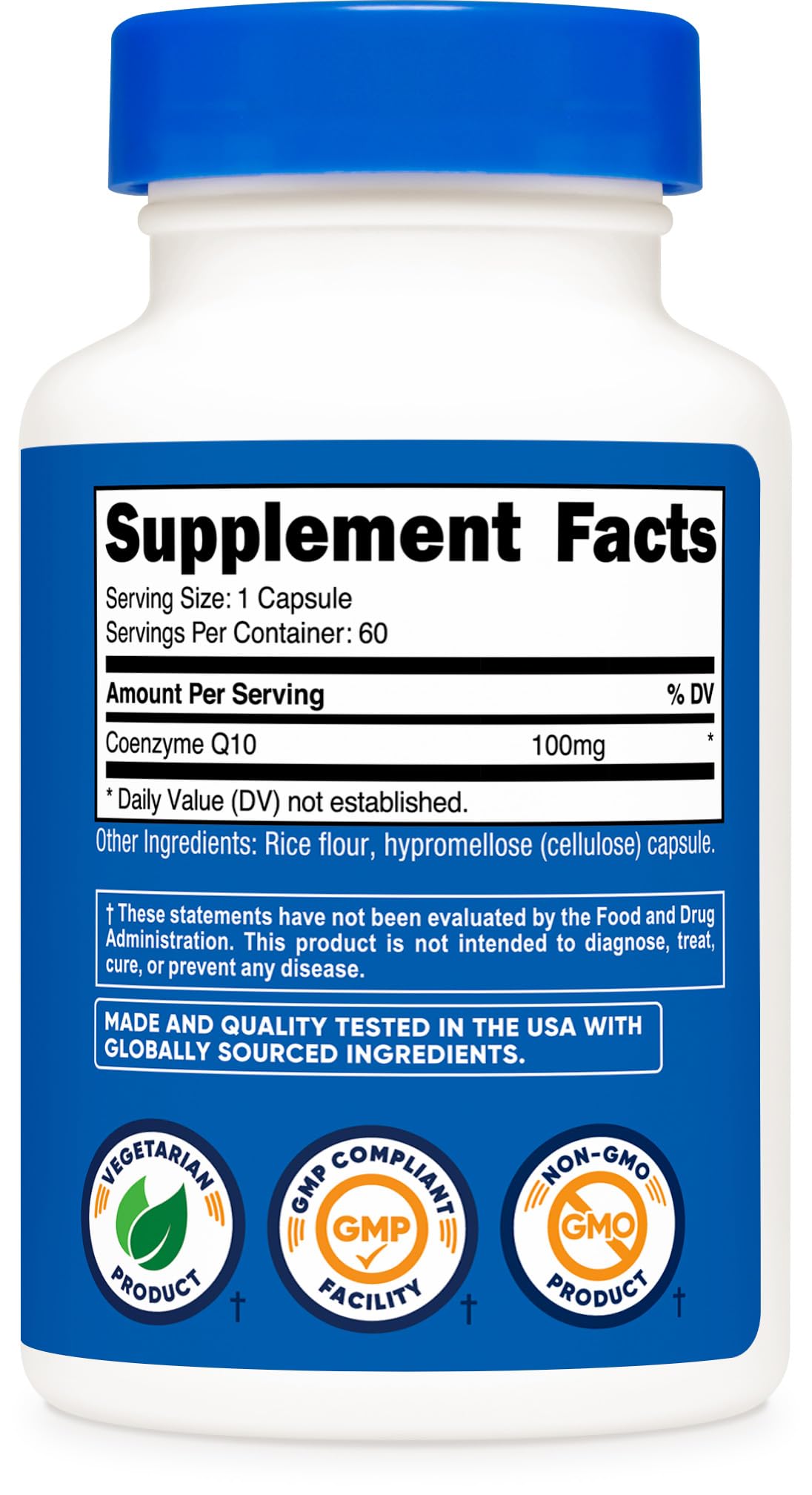 Nutricost CoQ10 100mg capsules sur fond blanc
