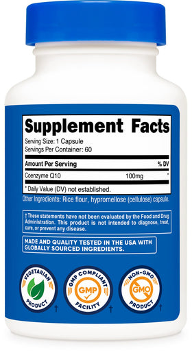 Nutricost CoQ10 100mg capsules sur fond blanc