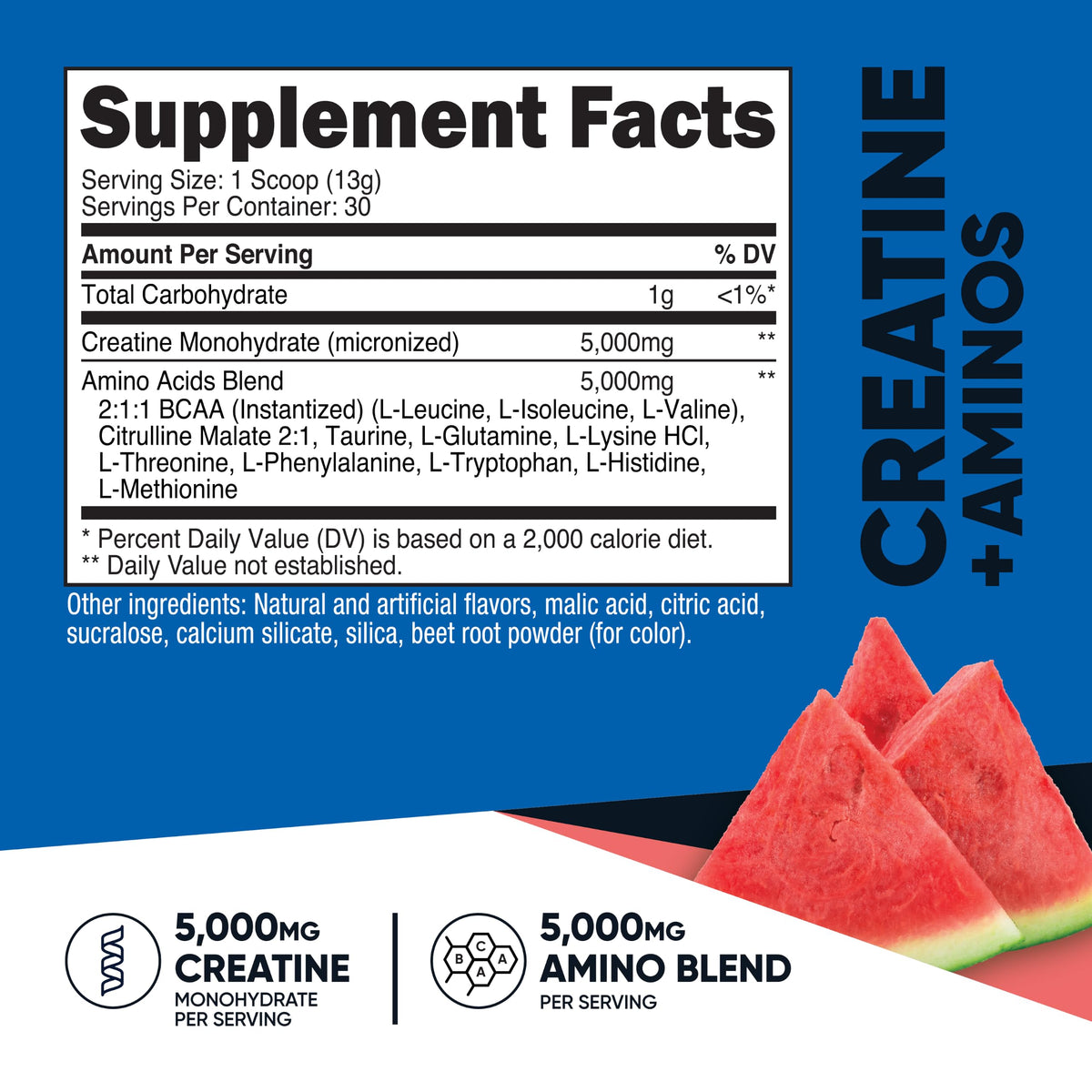 Nutricost Créatine + Aminos Arôme Pastèque vue latérale du produit
