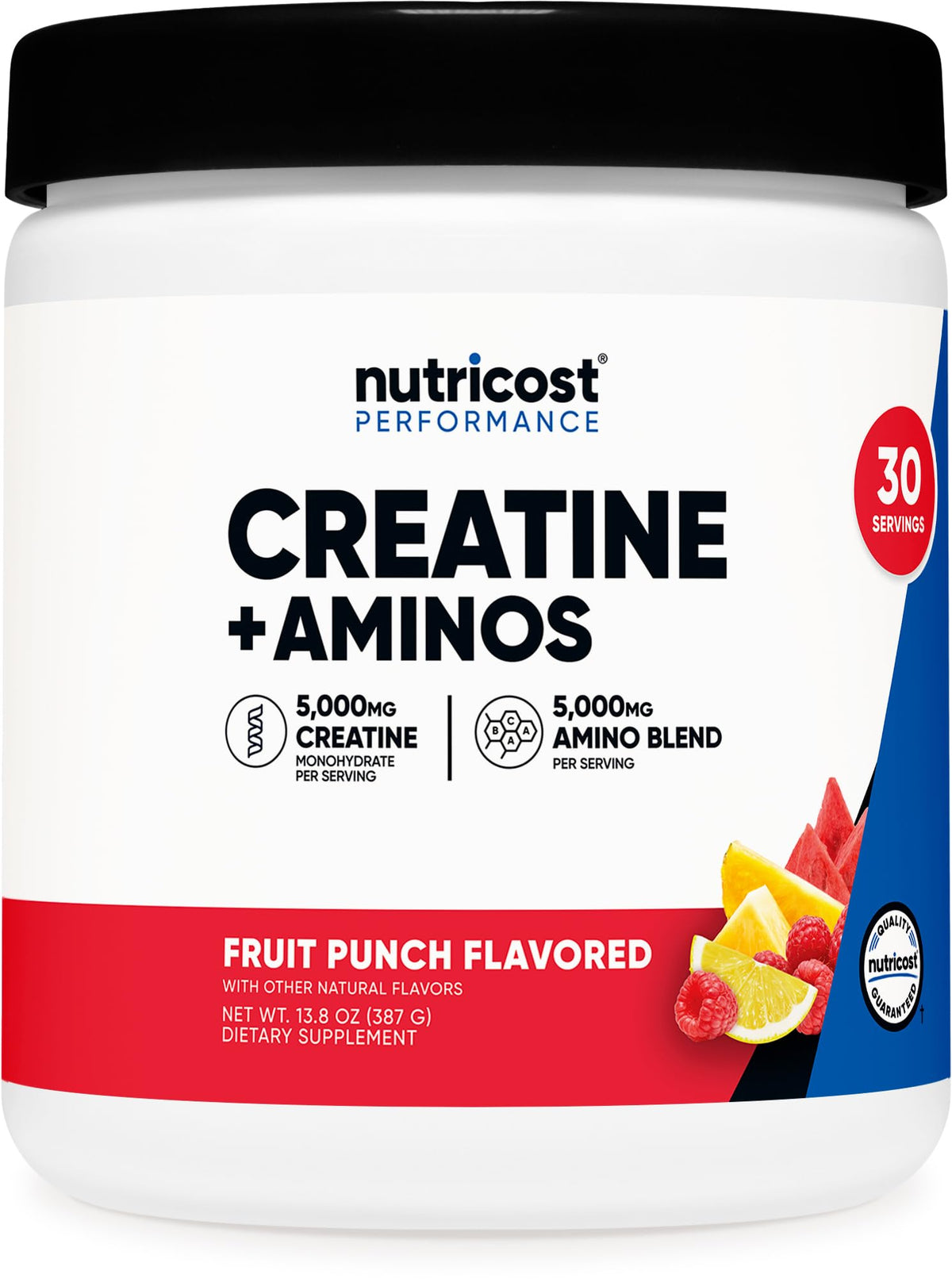 Nutricost Creatine + Aminos BCAA conteneur 458g vue de face