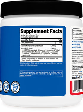 Nutricost Creatine + Aminos BCAA en poudre dans un verre