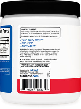 Nutricost Creatine + Aminos BCAA ingrédients sur l'étiquette