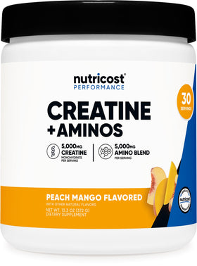 Nutricost Créatine + Aminos Pêche Mangue devant du contenant