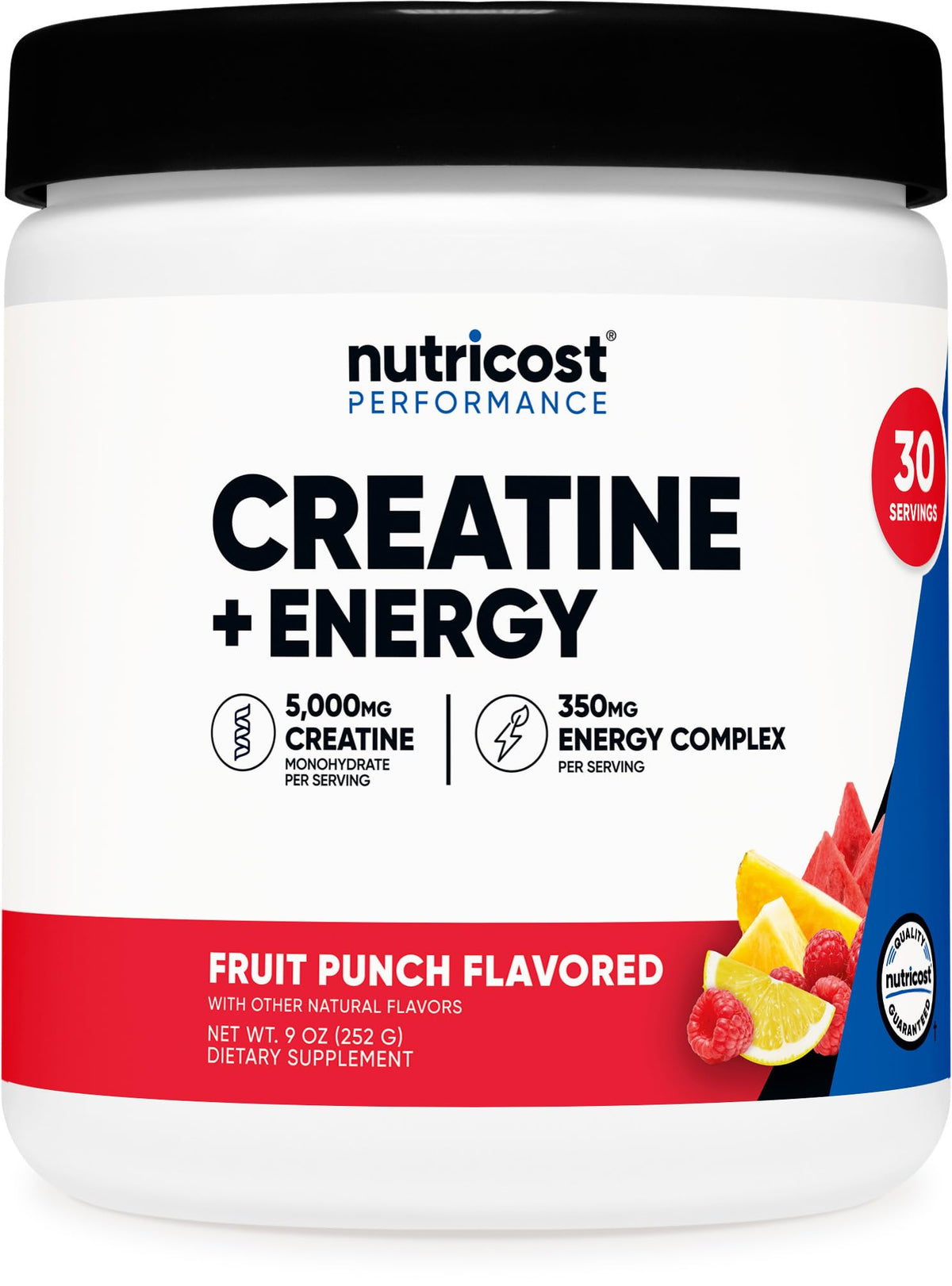 Nutricost Créatine + Énergie contenant de 340g avec saveur punch de fruits