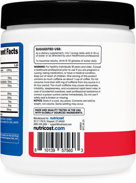 Nutricost Créatine + Énergie, poudre à l'intérieur du contenant