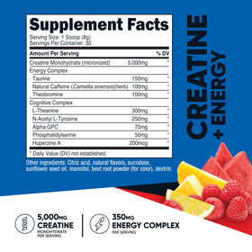 Nutricost Créatine + Énergie, vue latérale du contenant