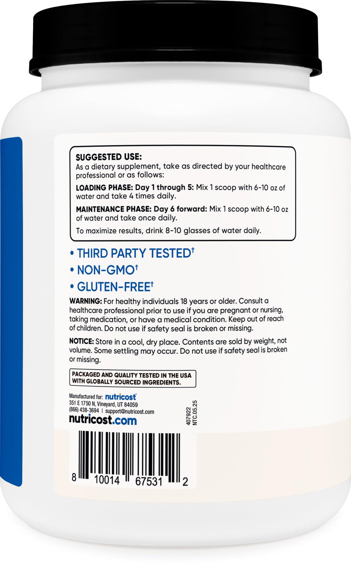 Nutricost Créatine Monohydrate 1 KG côté