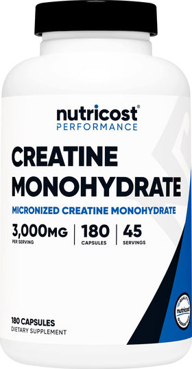 Nutricost Créatine Monohydrate 3000mg 180 Capsules vue de face