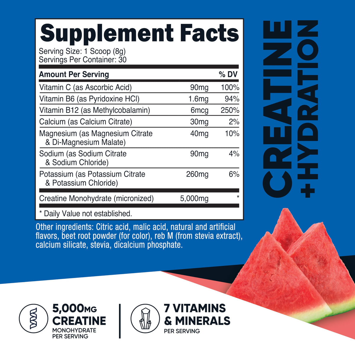 Nutricost Créatine Monohydrate 5000mg emballage et dimensions