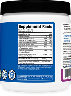 Nutricost Créatine Monohydrate 5000mg saveur raisin en gros plan