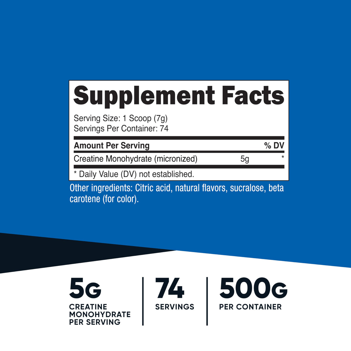 Nutricost Créatine Monohydrate 500g, emballage et étiquette.