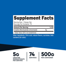 Nutricost Créatine Monohydrate 500g, emballage et étiquette.