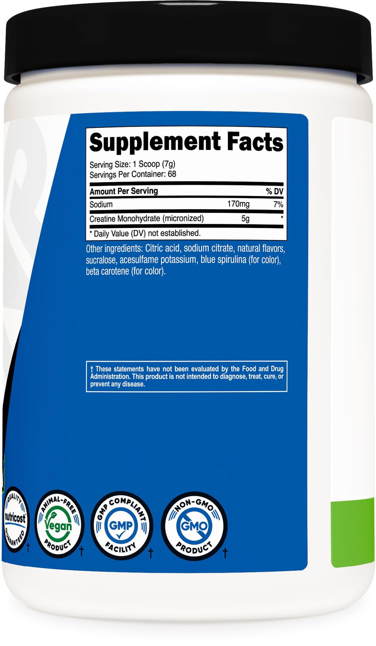 Nutricost créatine monohydrate 500g sur une surface de cuisine