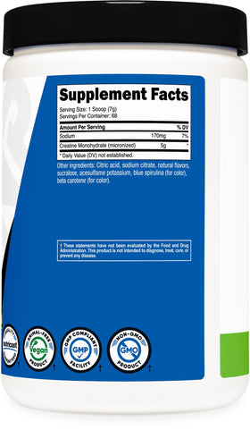 Nutricost créatine monohydrate 500g sur une surface de cuisine