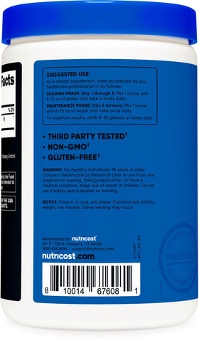 Nutricost Créatine Monohydrate Creapure® 500g affichage de la composition
