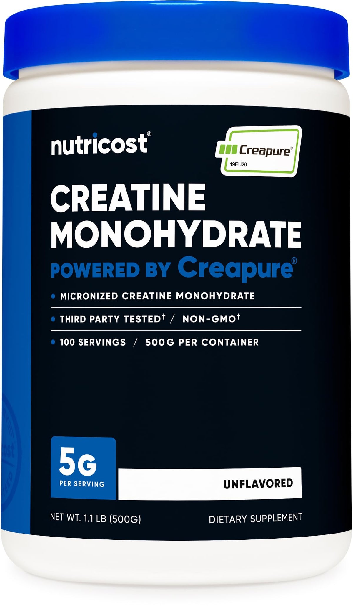 Nutricost Créatine Monohydrate Creapure® 500g vue avant avec étiquette