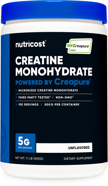 Nutricost Créatine Monohydrate Creapure® 500g vue avant avec étiquette