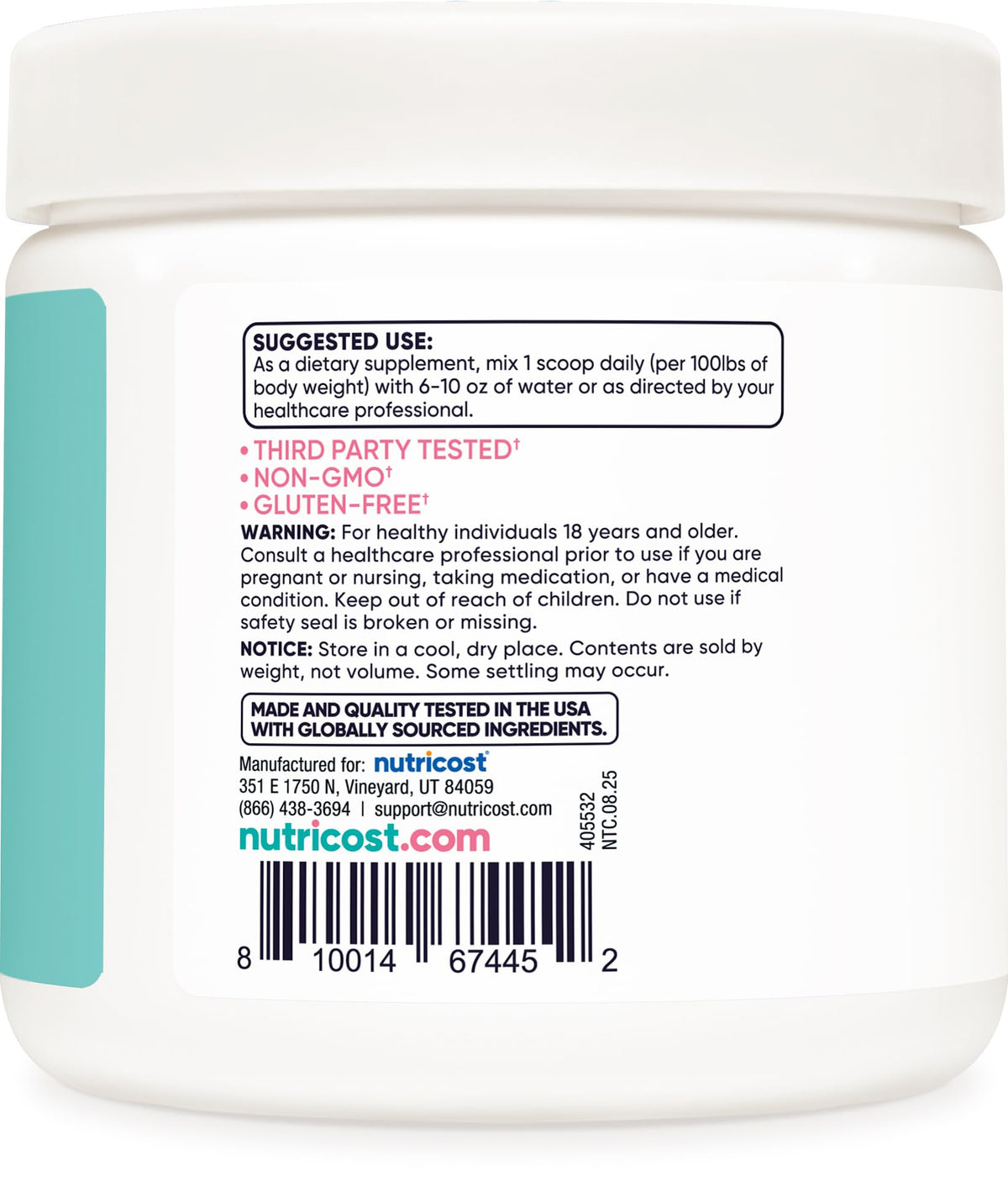 Nutricost créatine monohydrate en portion dans un verre