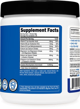 Nutricost Créatine Monohydrate pot ouvert avec cuillère