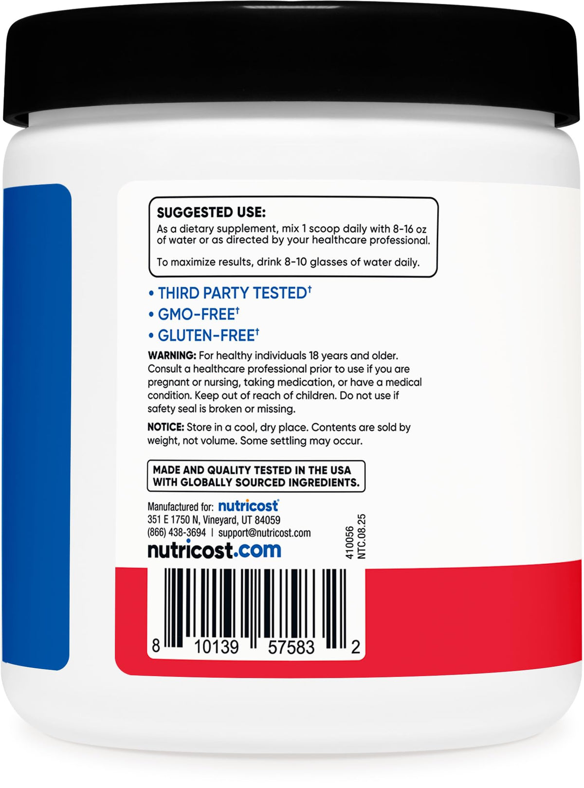 Nutricost créatine monohydrate poudre dans un verre avec de l'eau