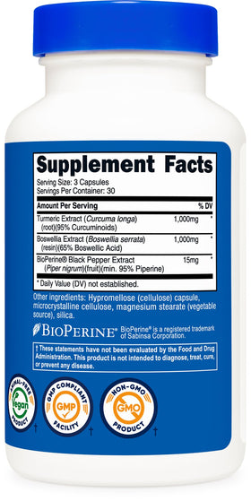 Nutricost Curcuma + Boswellia, capsules sur un fond blanc