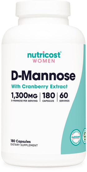 Nutricost D-Mannose 180 capsules vue de face sur fond blanc