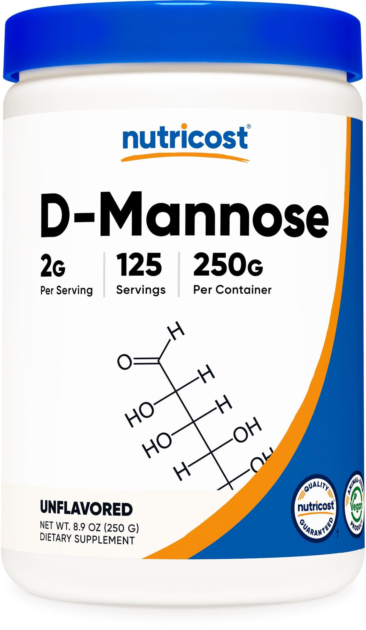 Nutricost D-Mannose Poudre 250 g vue avant avec étiquette