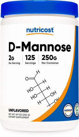 Nutricost D-Mannose Poudre 250 g vue avant avec étiquette