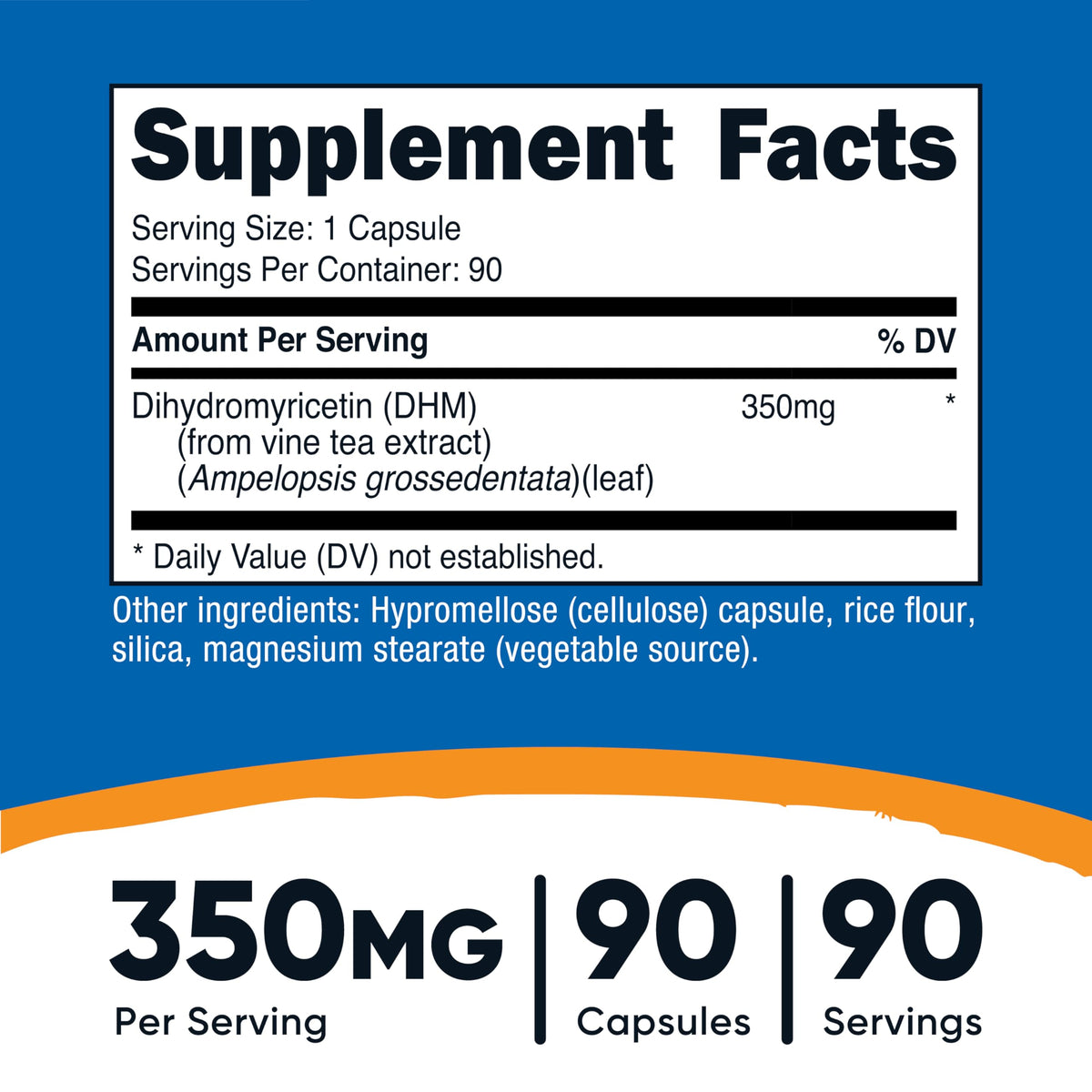 Nutricost Dihydromyricetin 90 capsules avec étiquette clairement visible