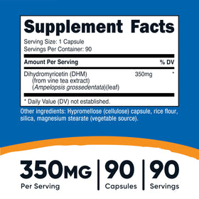 Nutricost Dihydromyricetin 90 capsules avec étiquette clairement visible