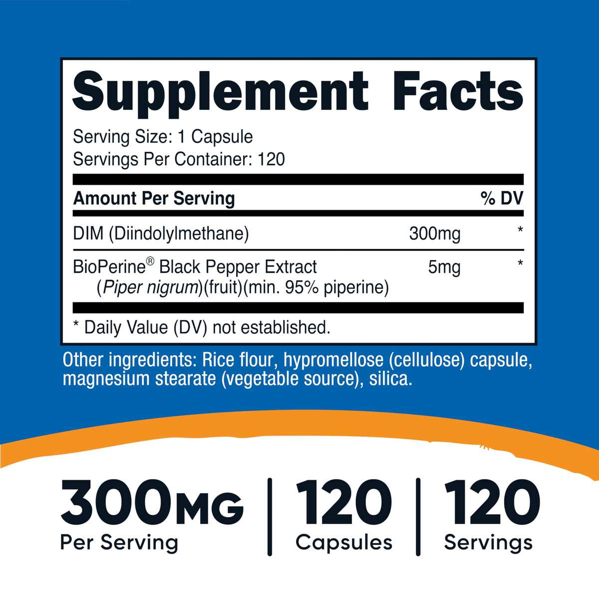 Nutricost DIM Plus BioPerine 300mg capsule montrant la taille
