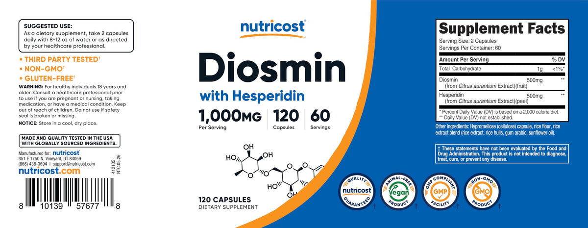Nutricost Diosmine et Hespéridine 1000mg capsules vegan