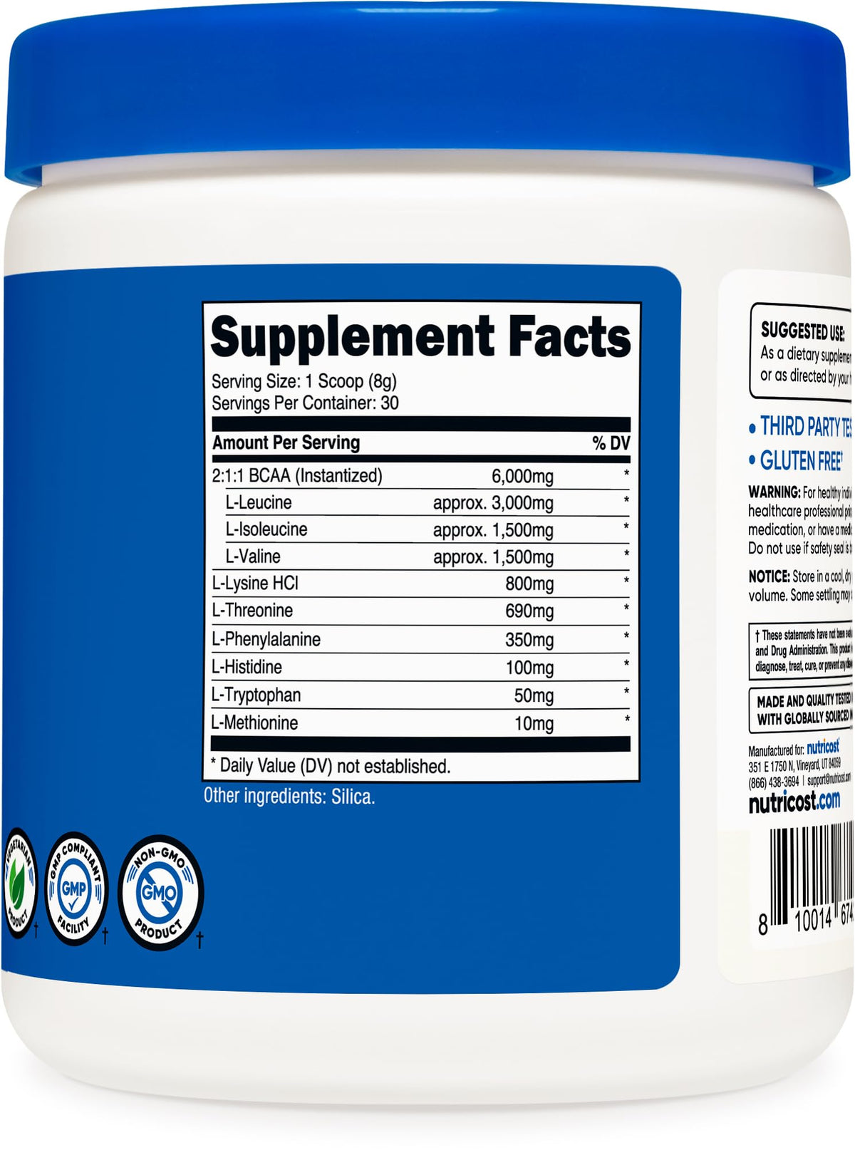 Nutricost EAA Poudre Non Aromatisée 330g - contenu avec mesure