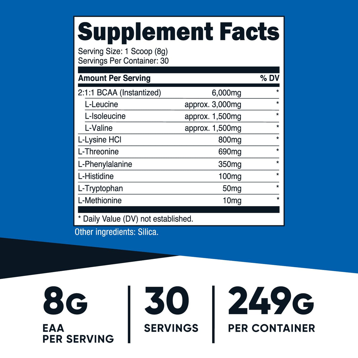 Nutricost EAA Poudre Non Aromatisée 330g - détails de l'emballage