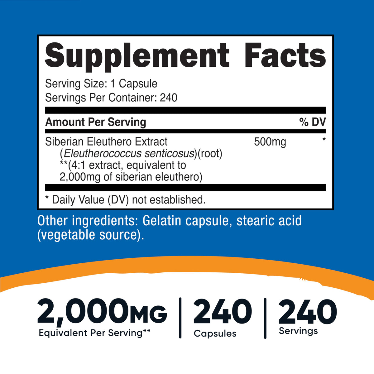 Nutricost Éléuthero 500mg flacon avec capsules