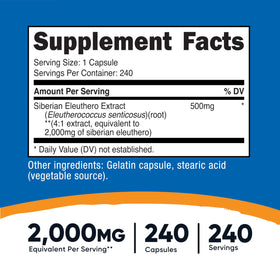 Nutricost Éléuthero 500mg flacon avec capsules
