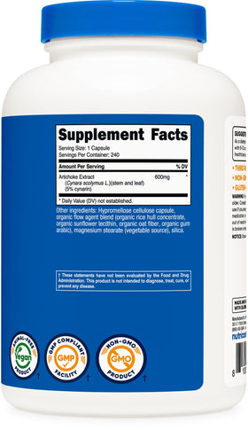 Nutricost Extrait d'Artichaut 600mg bouteille ouverte avec gélules