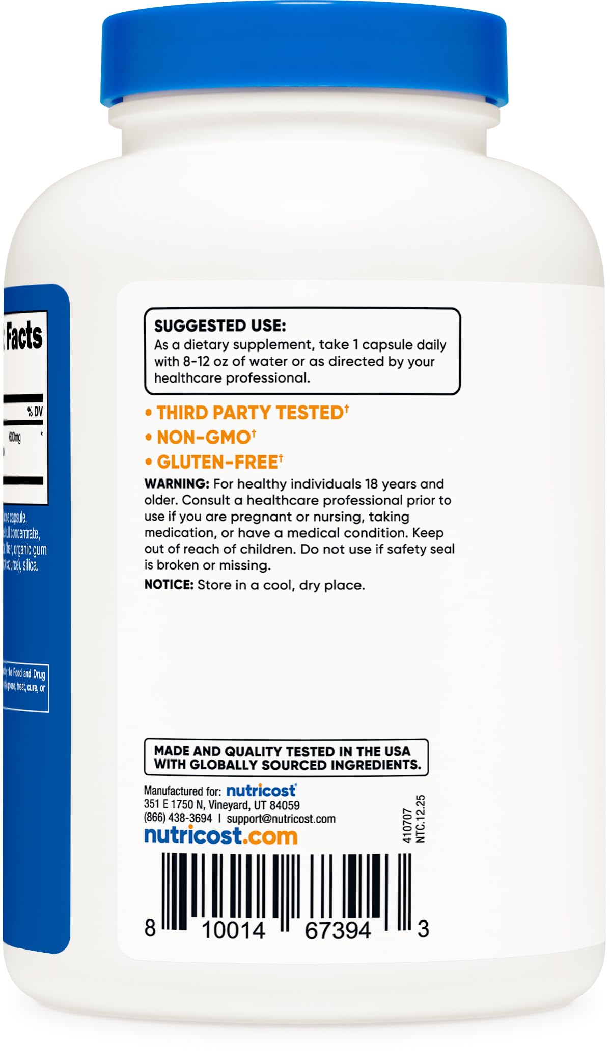 Nutricost Extrait d'Artichaut 600mg étiquette détaillée