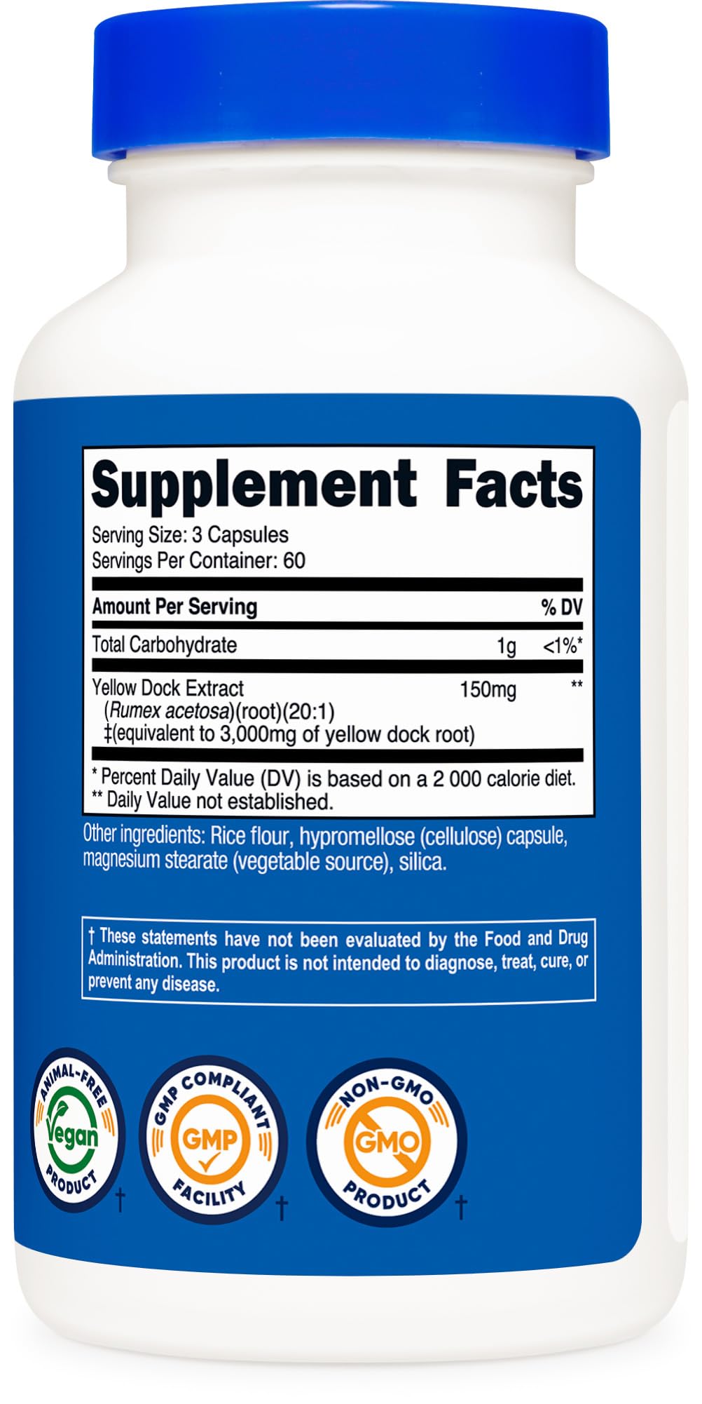 Nutricost Extrait de Dock Jaune vue supérieure des capsules