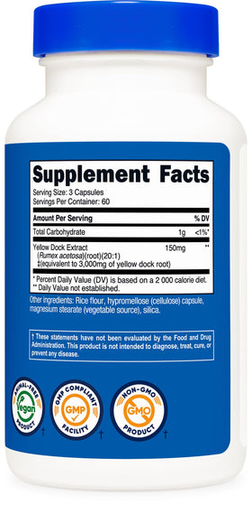 Nutricost Extrait de Dock Jaune vue supérieure des capsules
