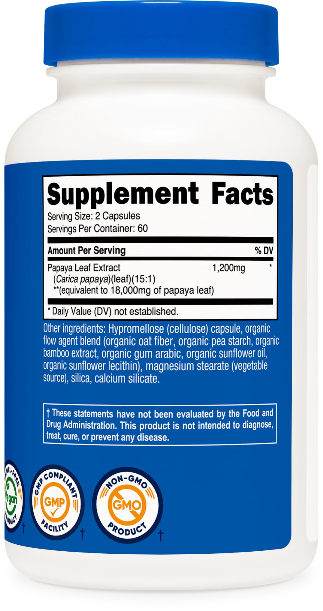 Nutricost Extrait de Feuille de Papaye, capsules en gros plan