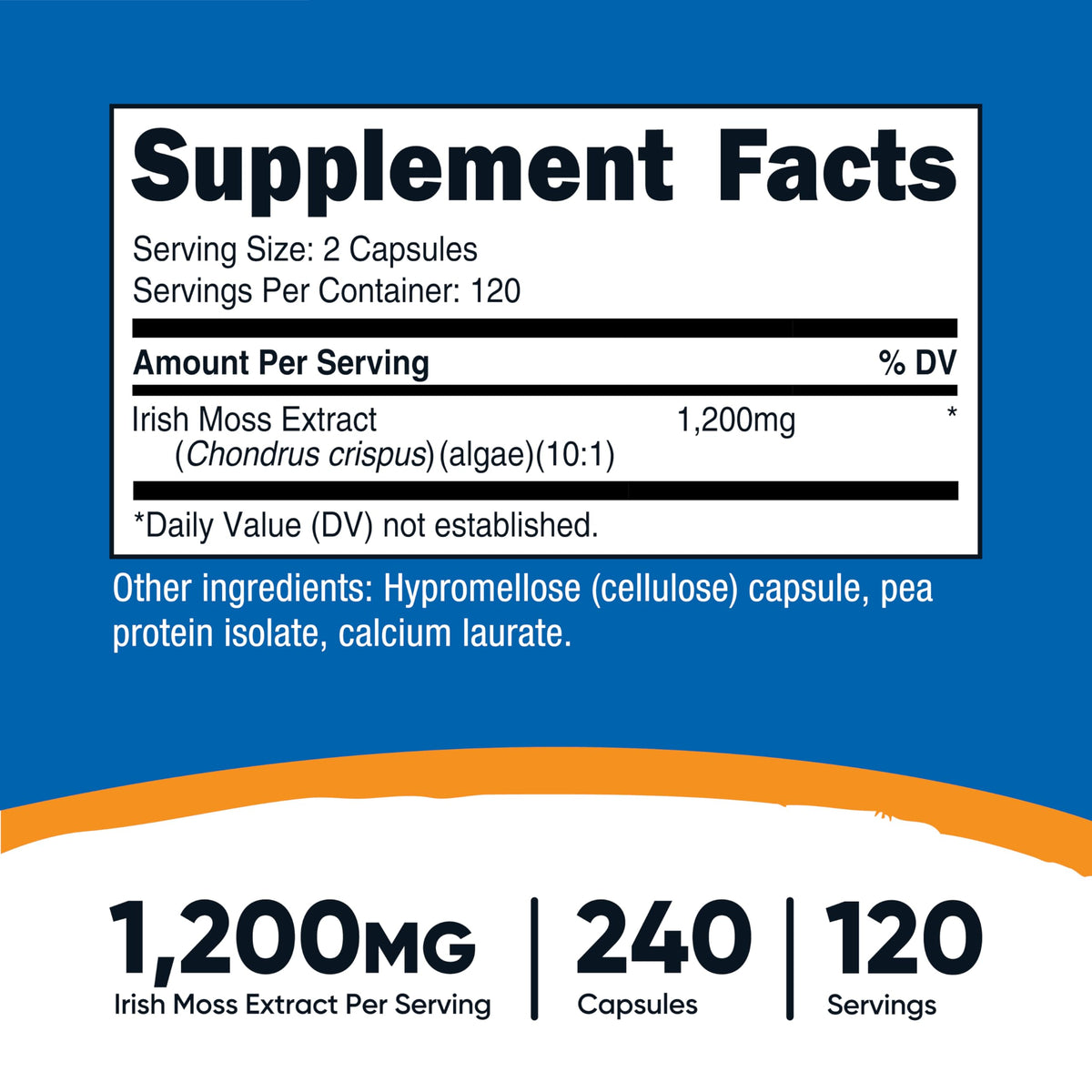 Nutricost Extrait de Mousse Irlandaise étiquette et détails de dosage