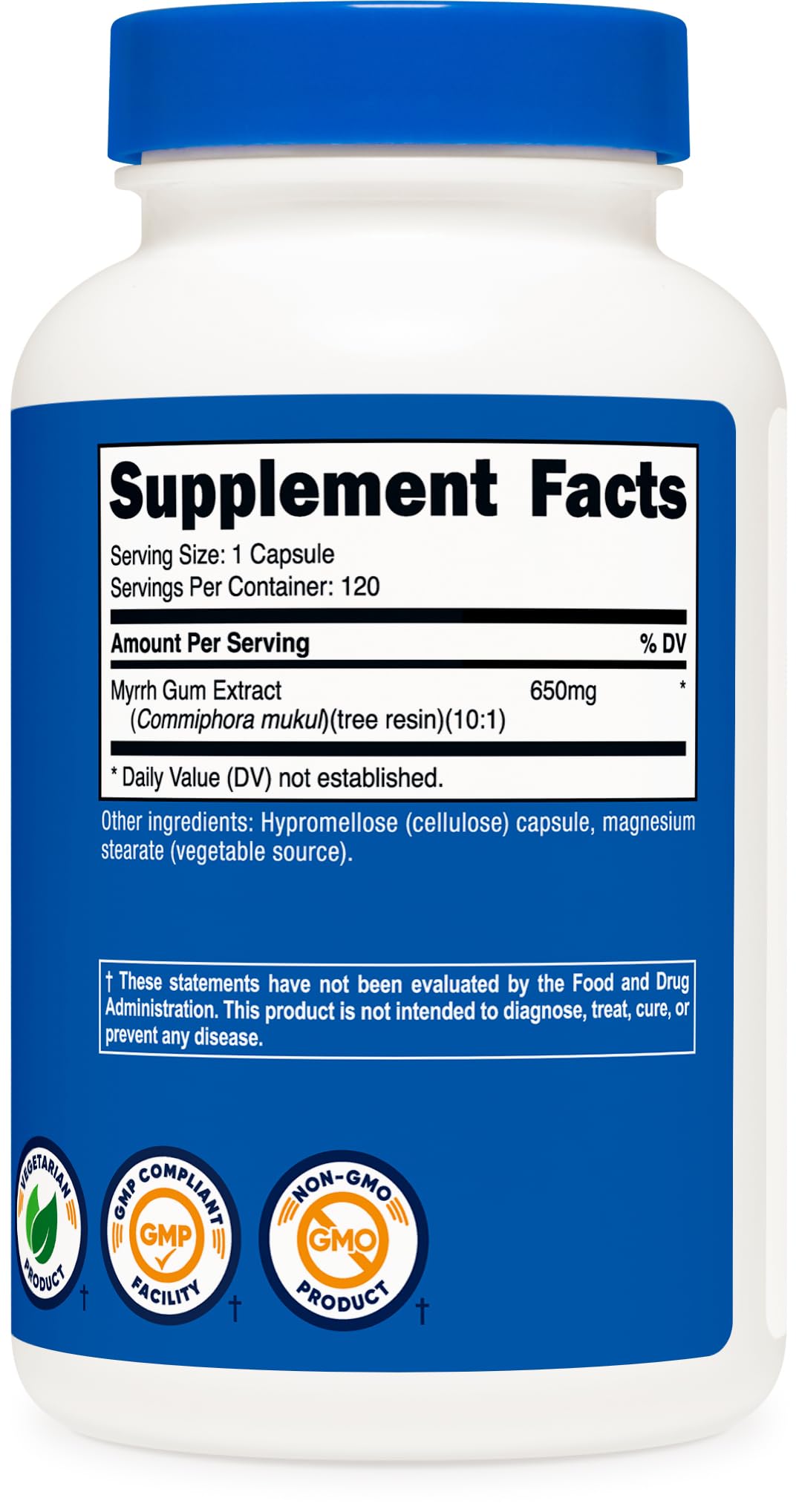 Nutricost Extrait de Myrrhe 120 Capsules ouvertes montrant les gélules