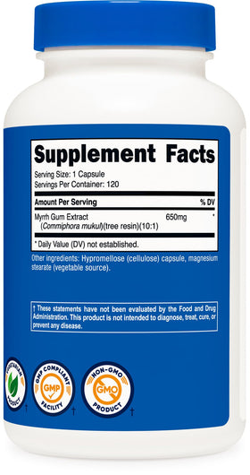 Nutricost Extrait de Myrrhe 120 Capsules ouvertes montrant les gélules