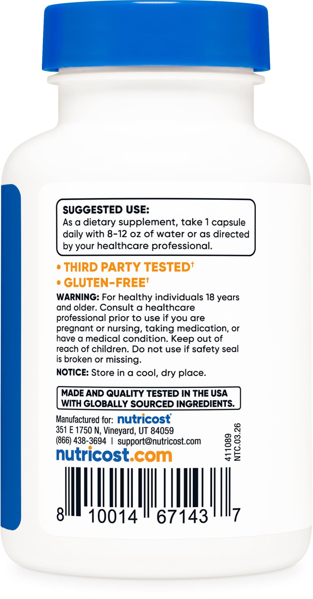 Nutricost Extrait de Pépins de Pamplemousse 500mg sur un fond blanc
