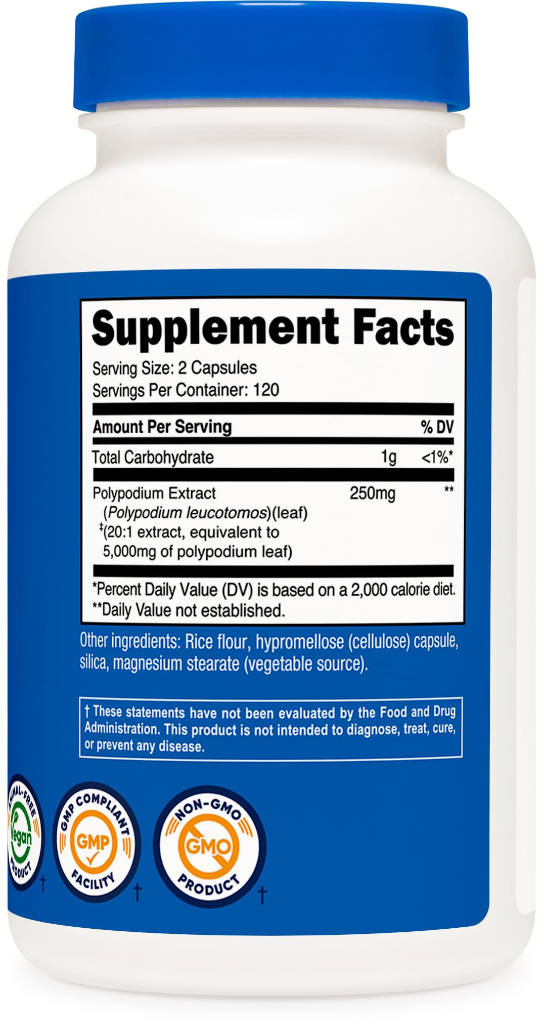 Nutricost Extrait de Polypodium Leucotomos 240 capsules avec un verre d'eau