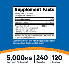 Nutricost Extrait de Polypodium Leucotomos capsules ouverte montrant le contenu
